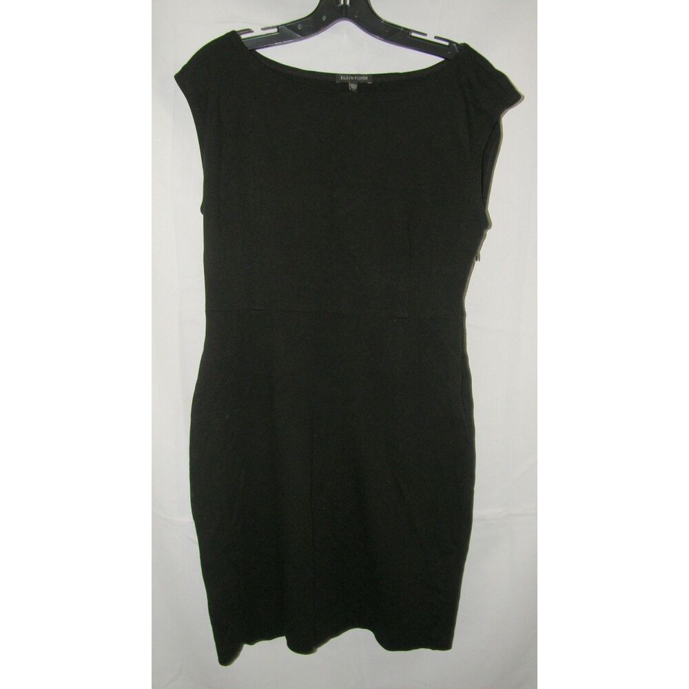 EILEEN FISHER Solid Black Sz Small Sleeveless Stretchy Knee Length Sheath Dress - Picture 3 of 6